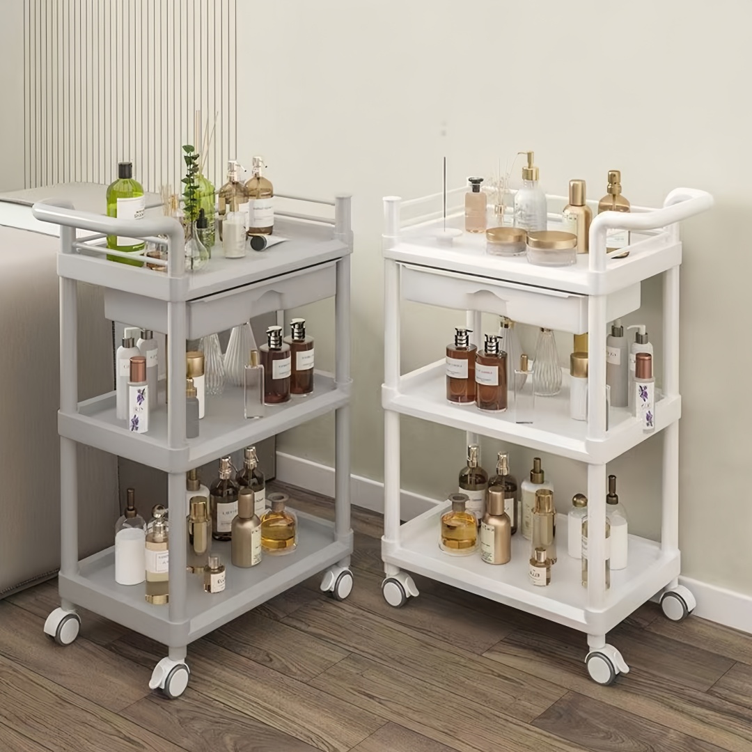 Medical Lab Furniture - عربة طبية ثلاثية الطبقات مع درج